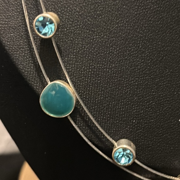 Vintage Blue Enamel & Crystal Necklace / Choker - Picture 7 of 11